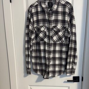 Men's Black and White Plaid Casual Button Down Shirt